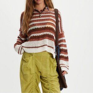 Free People Madelyn Enchanted Lime Striped Pullover Sweater Sz Small New